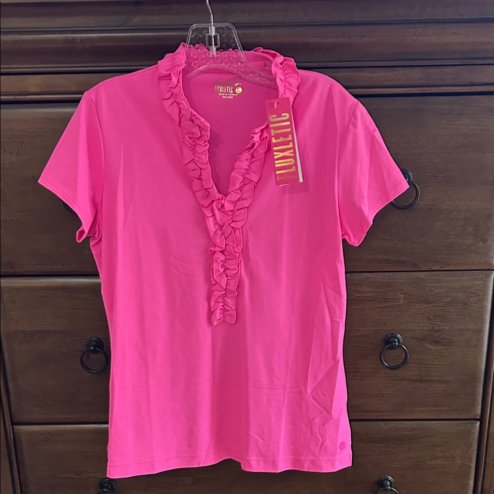 Lilly Pulitzer Hot Pink Ruffle Trim Tee